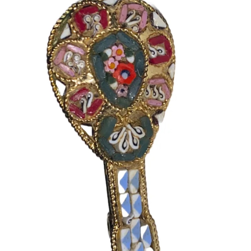 Mosaic Mandolin/Guitar Shape Brooch/Pin in excellent vintage condition